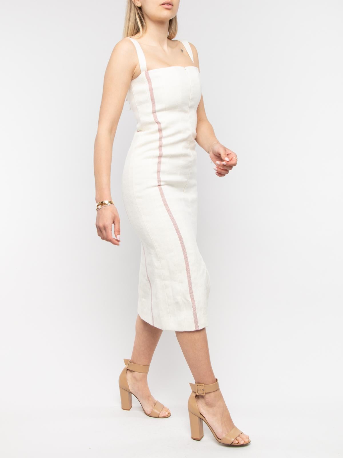 CONDITION is Very good. This garment shows very light wear to the exterior fabric. Details Zip Front Detail Linen Midi Made in Italy Composition 100% Linen Fitting Information Length: 112 cm 44 in Bust: 37 cm 14 in Model Measurements Bust: 80cm /