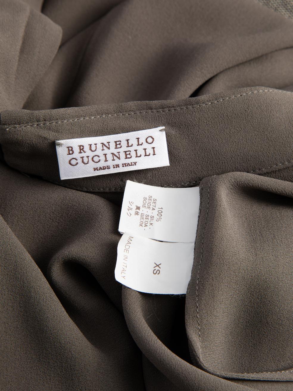 Pre-Loved Brunello Cucinelli Women's Brown Silk Monili Accent Jumpsuit In Excellent Condition For Sale In London, GB