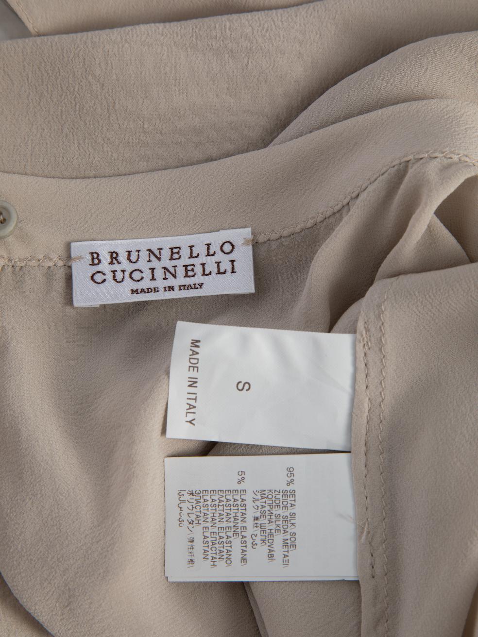 Pre-Loved Brunello Cucinelli Women's Grey Silk Long Sleeve Blouse In Excellent Condition For Sale In London, GB