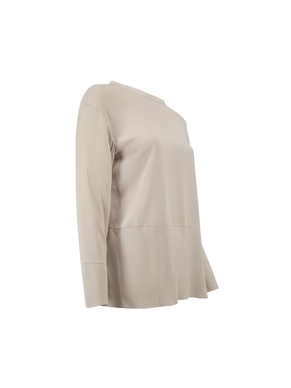 Pre-Loved Brunello Cucinelli Women's Grey Silk Long Sleeve Blouse For Sale 1