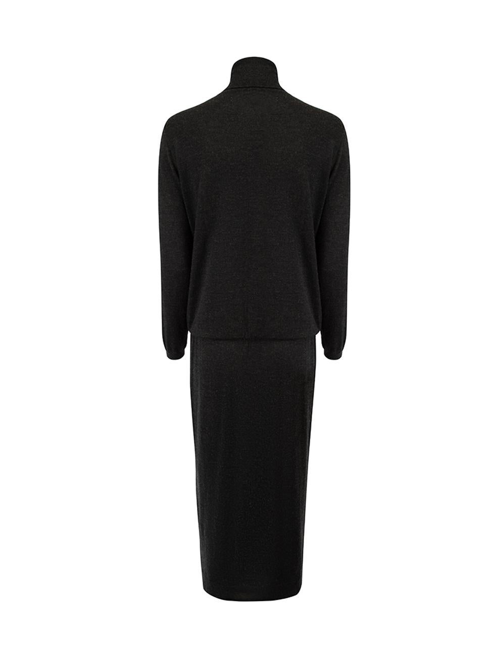 CONDITION is Very good. Minimal wear to dress is evident. Overall wear to the outer cashmere mix blend fabric on this used Brunello Cucinelli Cashmere designer resale item. Details Grey Cashmere Midi dress Long sleeves Turtleneck Front slit on skirt