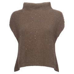 Pre-Loved Brunello Cucinelli Women's Knit Sleeveless Jumper Brown Cashmere