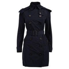 Pre-Loved Burberry Brit Women's Navy Hooded Double Breasted Trench Coat