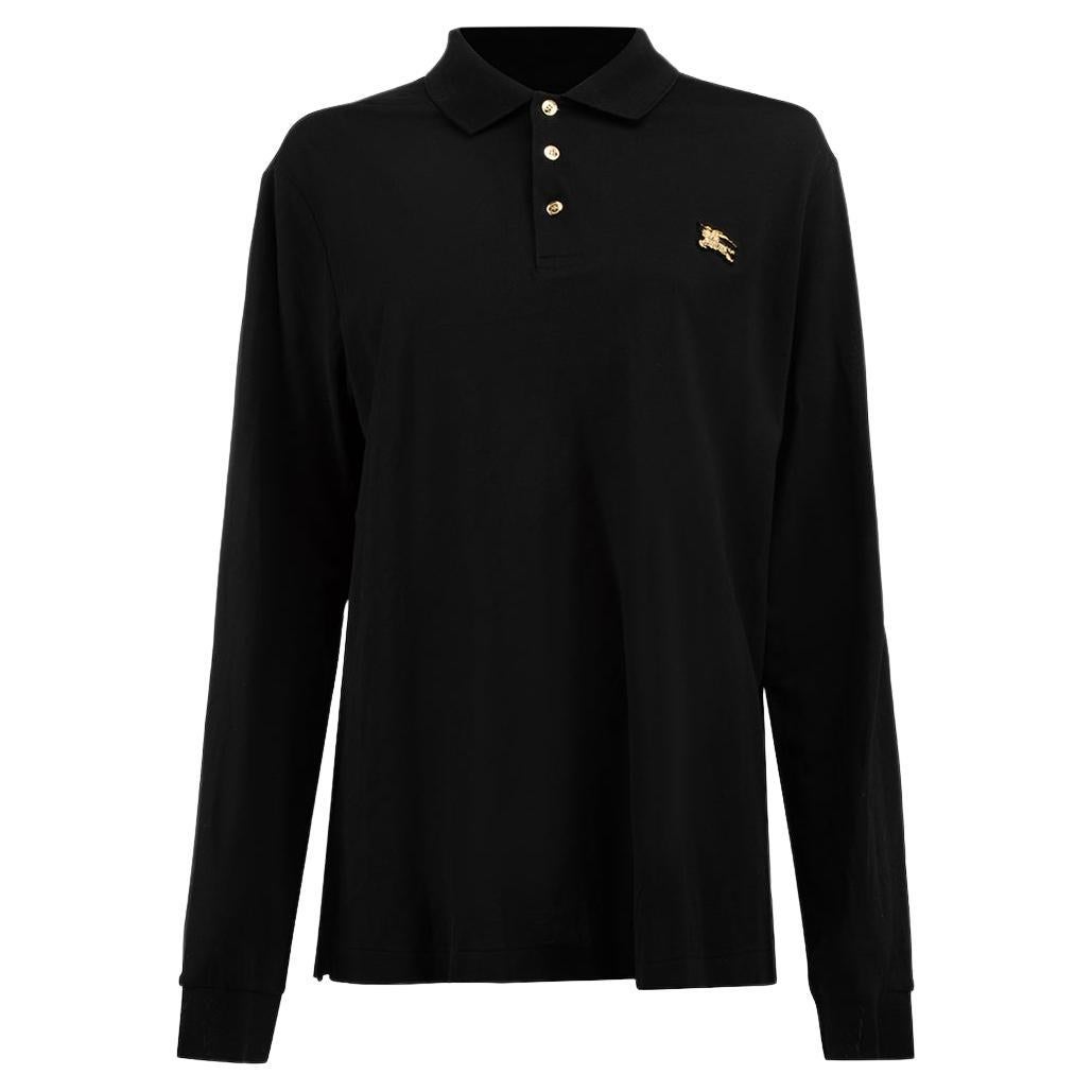 Pre-Loved Burberry Women's Black Cotton Long Sleeve Monogram Polo Shirt