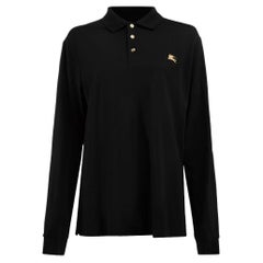Polo noir à manches longues en coton avec monogramme, Burberry, pour femme, en occasion