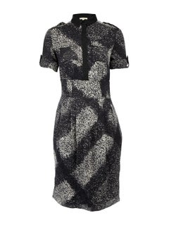 Pre-Loved Burberry Women's Black Patterned Silk Midi Shirt Dress