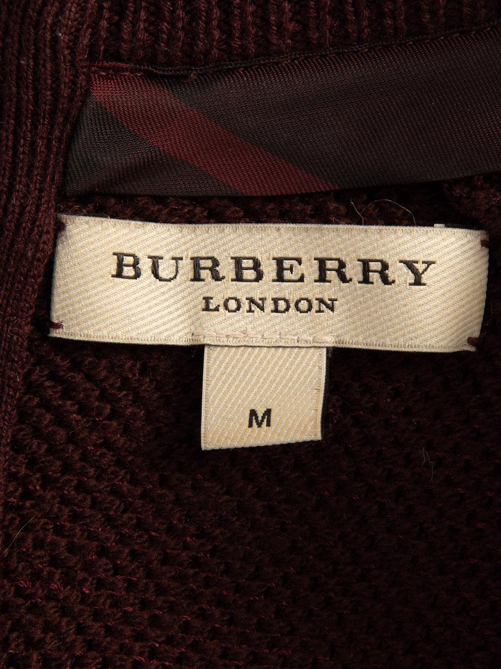 Pre-Loved Burberry Women's Burgundy Knitted Jumper Peplum Hem In Excellent Condition For Sale In London, GB