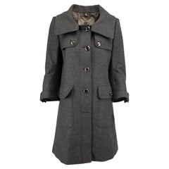 Used Pre-Loved Burberry Women's Grey Button Down Wool Coat