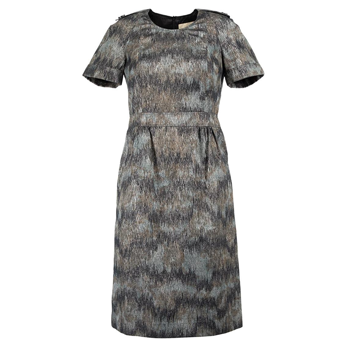 Pre-Loved Burberry Women's Grey Metallic Mottled Short Sleeve Dress For Sale