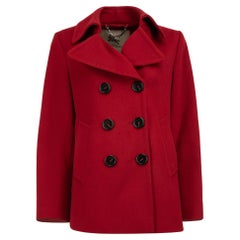 Used Pre-Loved Burberry Women's Red Wool Double Breasted Coat