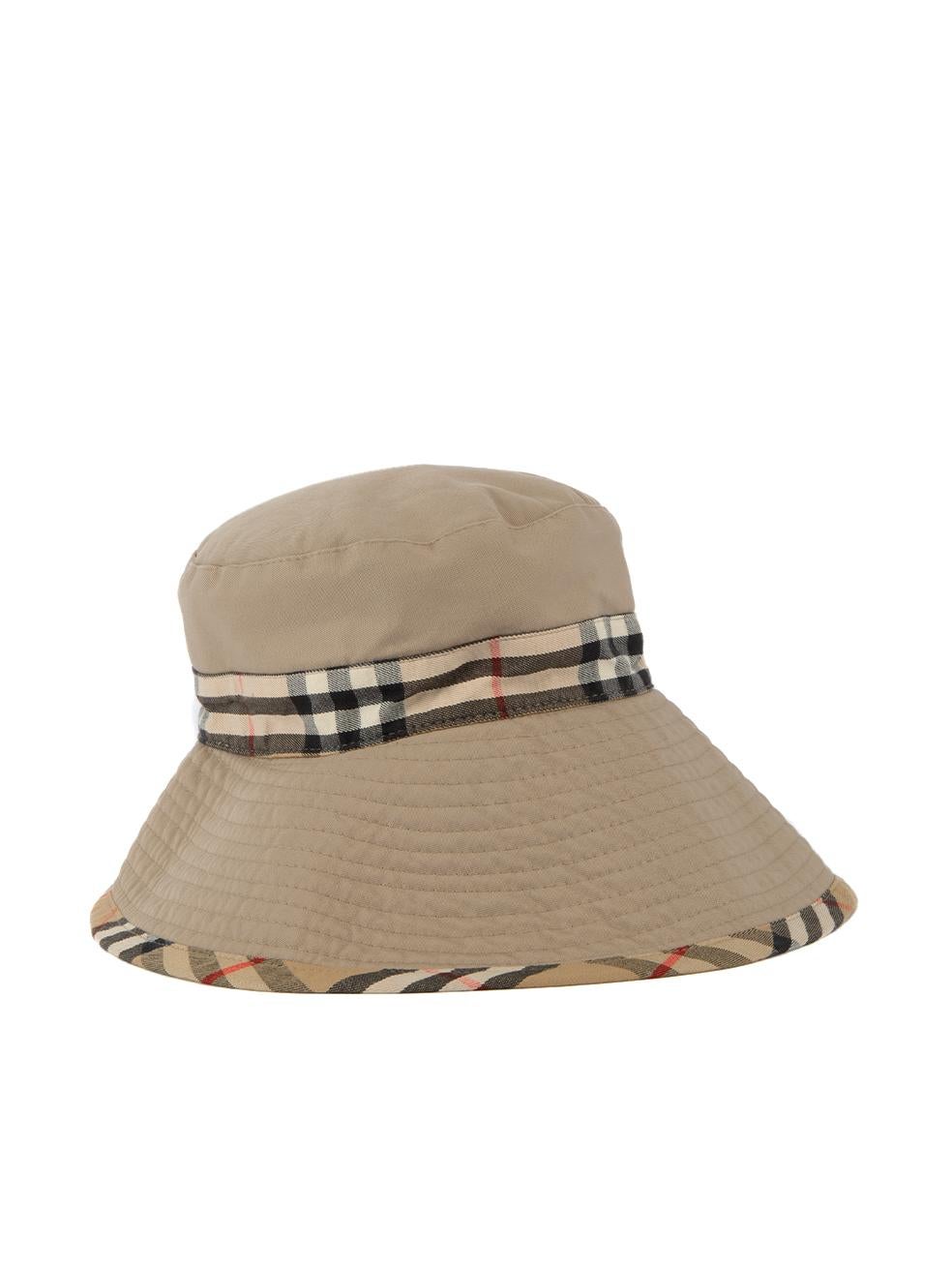 CONDITION is Very good. Hardly any wear to hat is evident. Slight discolouring to inner band on this used Burberrys designer resale item. Details Beige Cotton Bucket hat Quilted brim Nova check trimmings Made in Englans Composition NO COMPOSITION