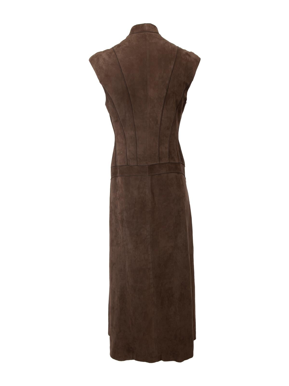 Pre-Loved Calvin Klein Women's Brown Suede Sleeveless Drop Waist Flared Dress In Excellent Condition In London, GB