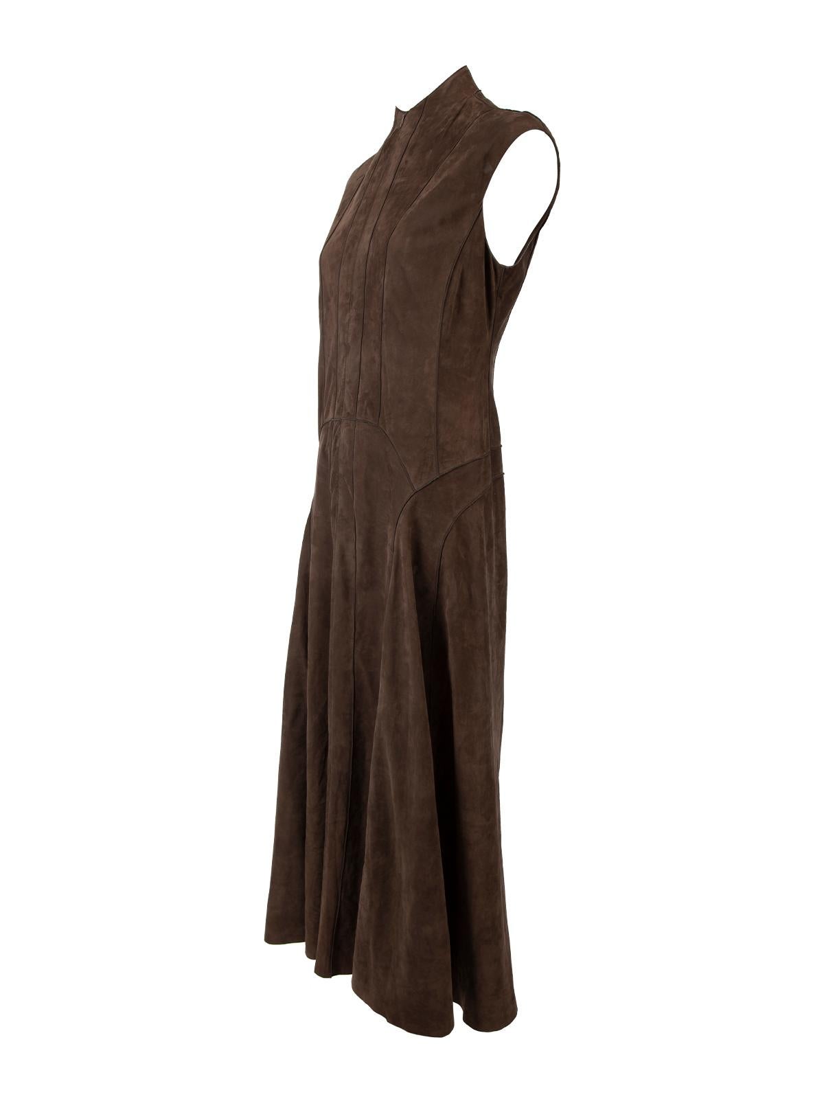 Pre-Loved Calvin Klein Women's Brown Suede Sleeveless Drop Waist Flared Dress In Excellent Condition In London, GB