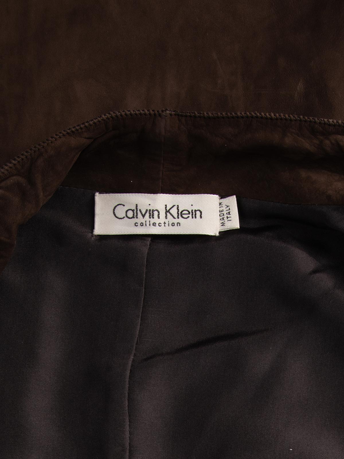 Pre-Loved Calvin Klein Women's Brown Suede Sleeveless Drop Waist Flared Dress 2
