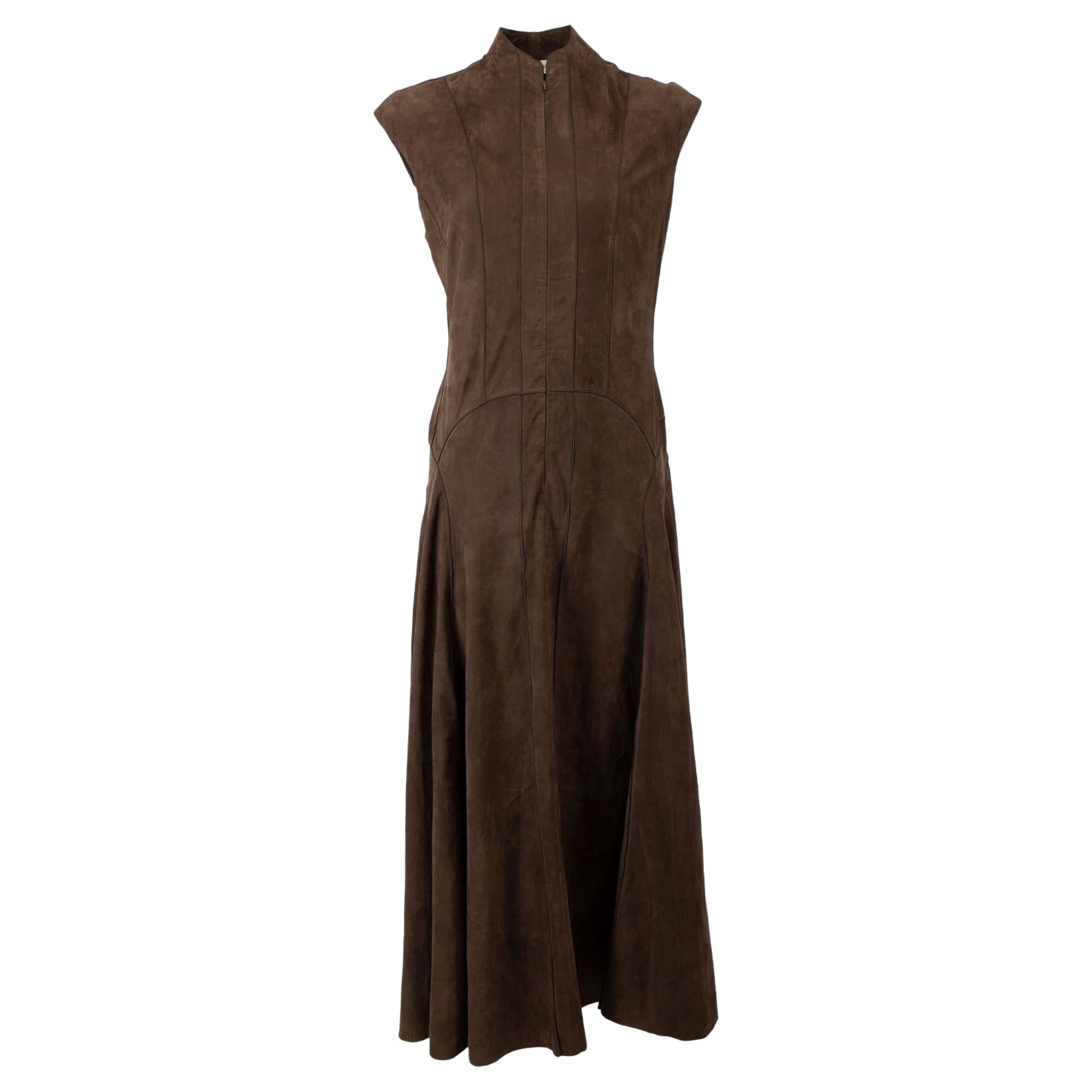 Pre-Loved Calvin Klein Women
s Brown Suede Sleeveless Drop Waist Flared Dress