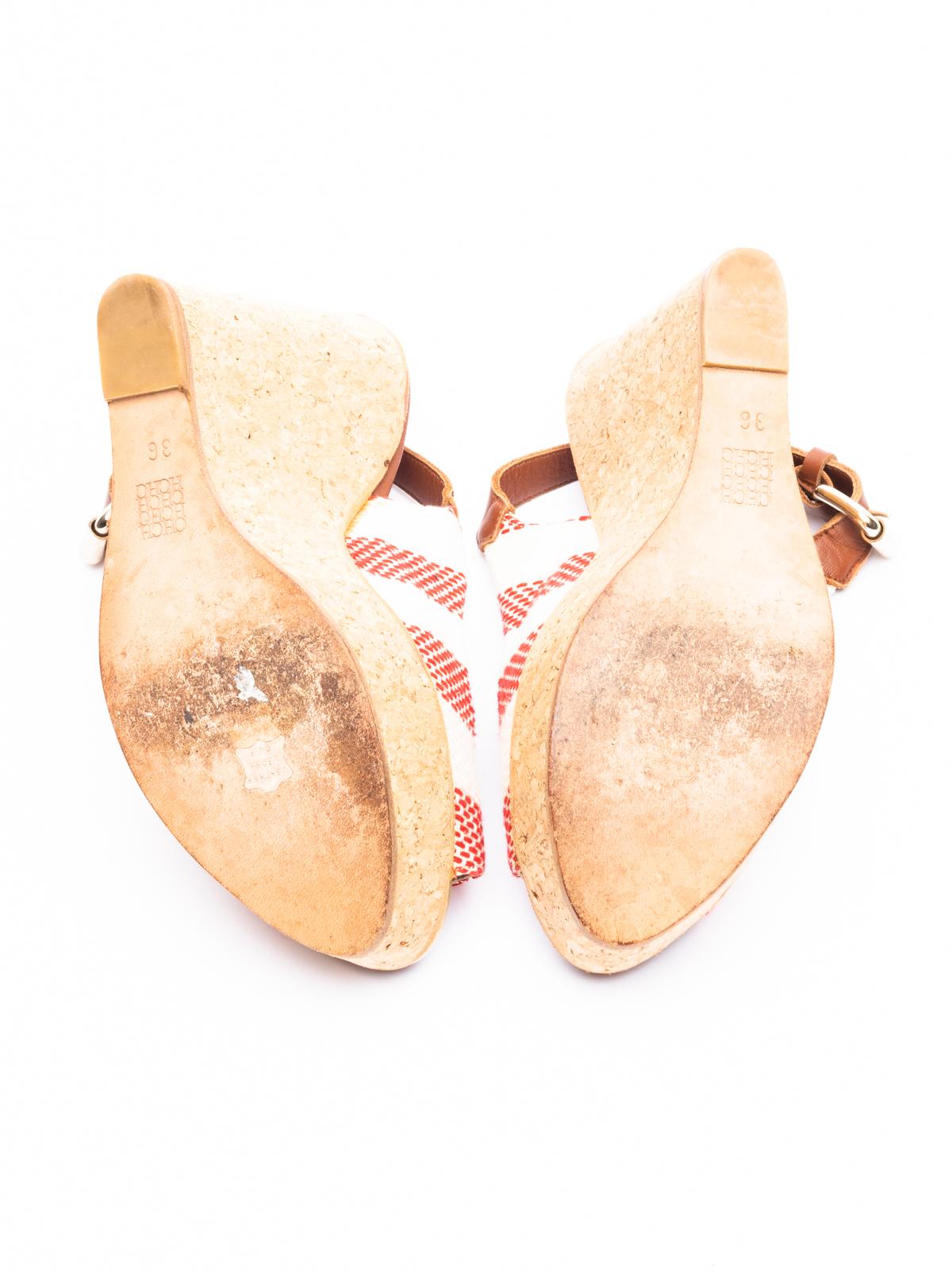 Pre-Loved Carolina Herrera Women's Striped Peep-Toe Wedge Heel Sandals In Good Condition In London, GB