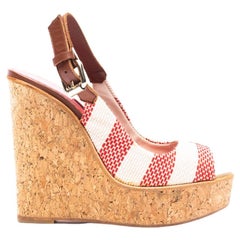Used Pre-Loved Carolina Herrera Women's Striped Peep-Toe Wedge Heel Sandals
