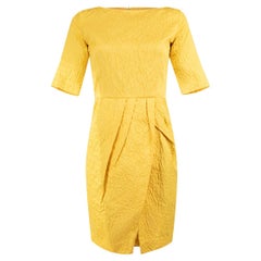 Pre-Loved Carolina Herrera Women's Yellow Textured Short Sleeve Fitted Mini Dres