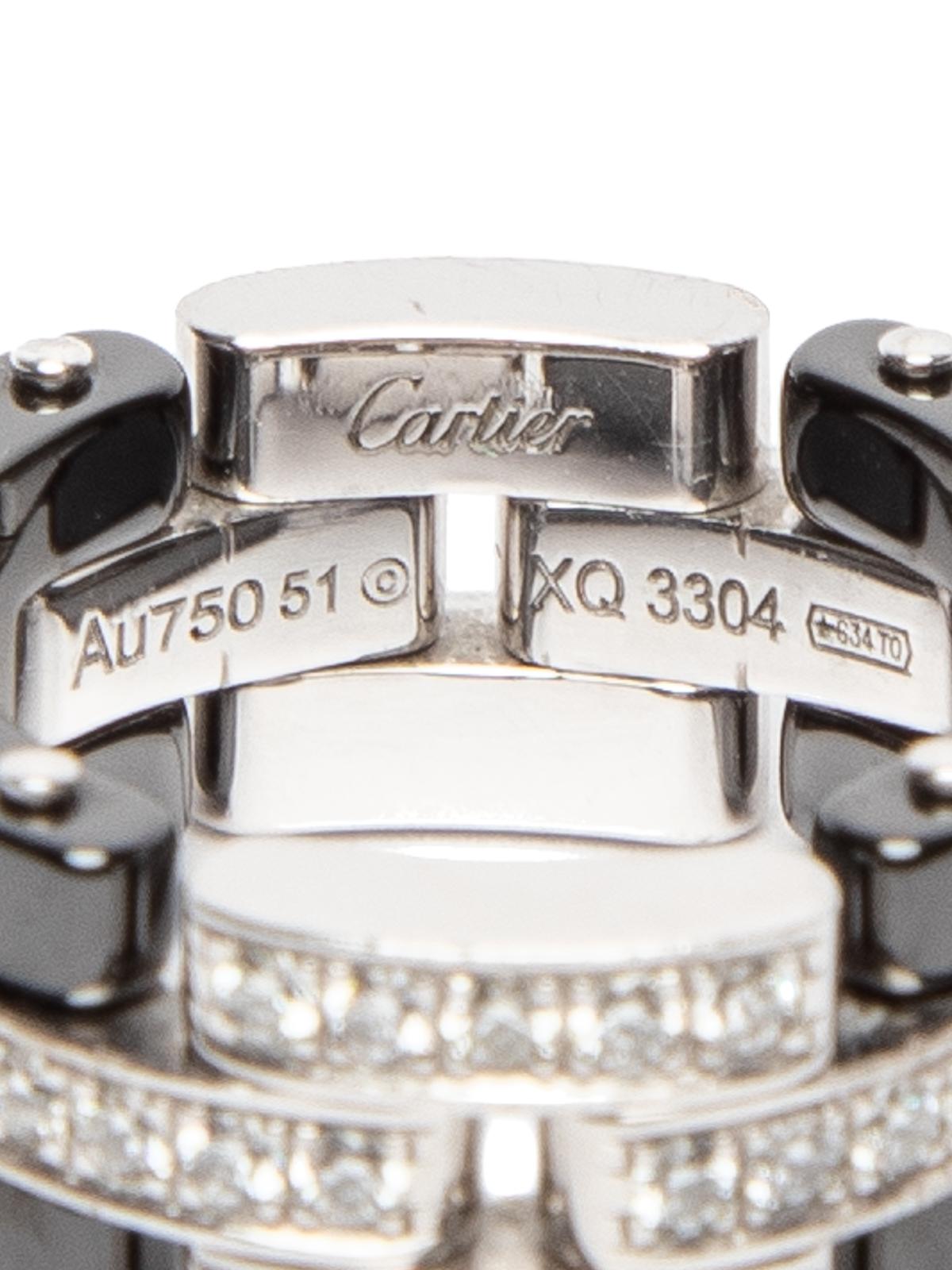 CONDITION is Good. Wear to ring is evident. Visible signs of wear and slightly visible scratches on this used Cartier designer resale item. Details White gold and diamonds Cartier logo embossed on interior Made in Switzerland Composition EXTERIOR: