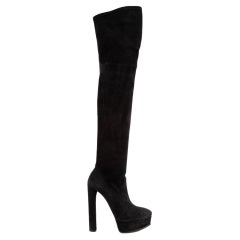 Pre-Loved Casadei Women's Black Suede Platform Thigh Boots
