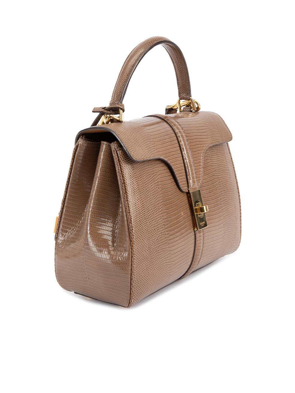 CONDITION is Very good. Minimal wear to bag is evident. Minimal wear to the leather interior where marks can be seen on this used Celine designer resale item. Details Brown Lizard leather Mini top handle bag 2x Top handle 1x Detachable shoulder
