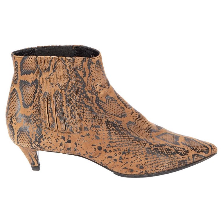 Pre-Loved Céline Women's Brown Suede Snakeskin Boots For Sale at 1stDibs