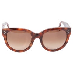 Pre-Loved Céline Women's Brown Tortoise Shell Oversized Rounded Sunglasses