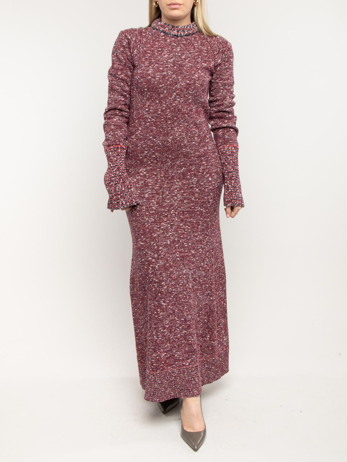 Brown Pre-Loved Céline Women's Burgundy Cotton Pattern Maxi Dress