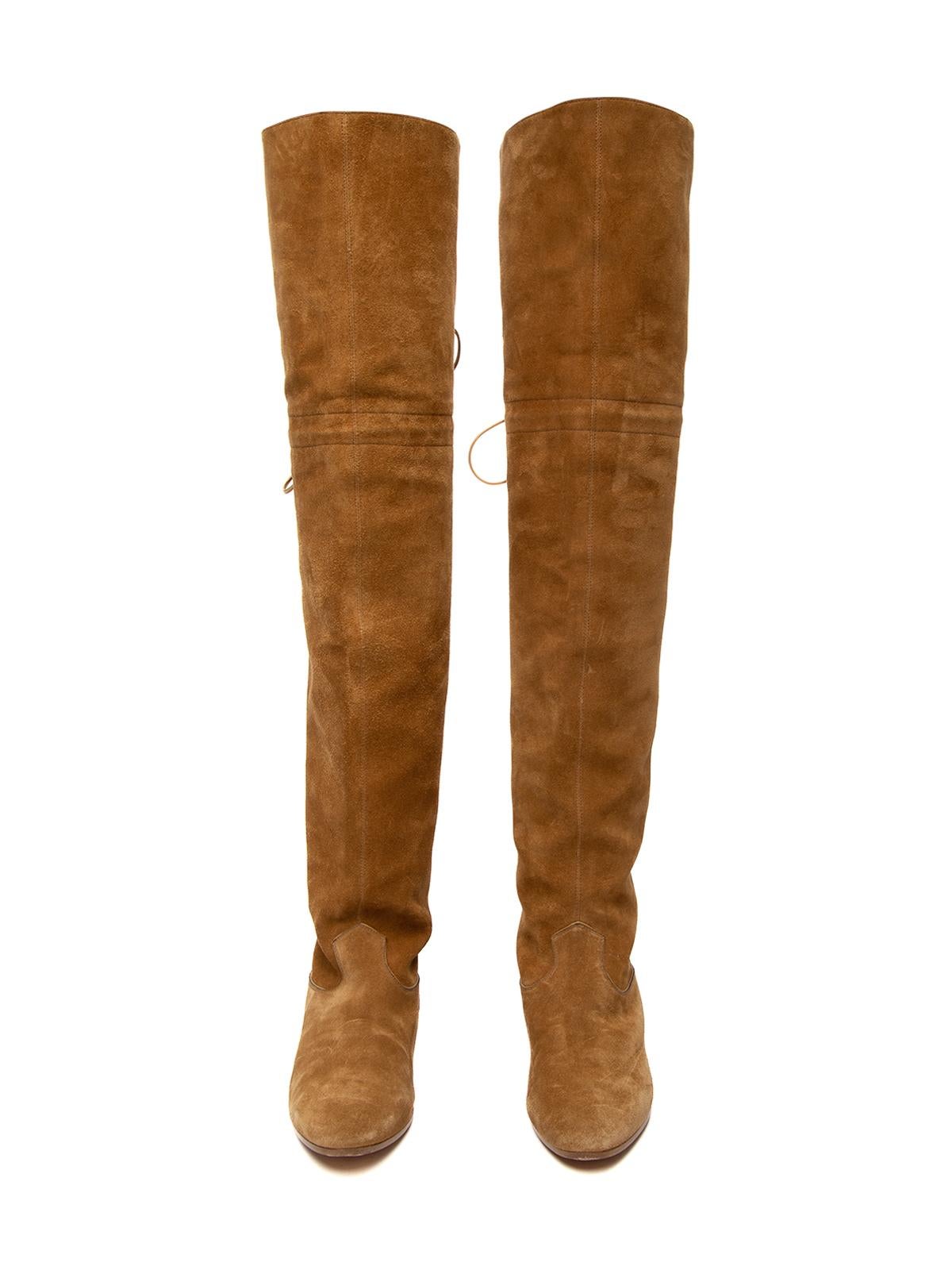 Brown Pre-Loved Céline Women's Chat Botté Over-The-Knee Flat Boot in Suede Calfskin