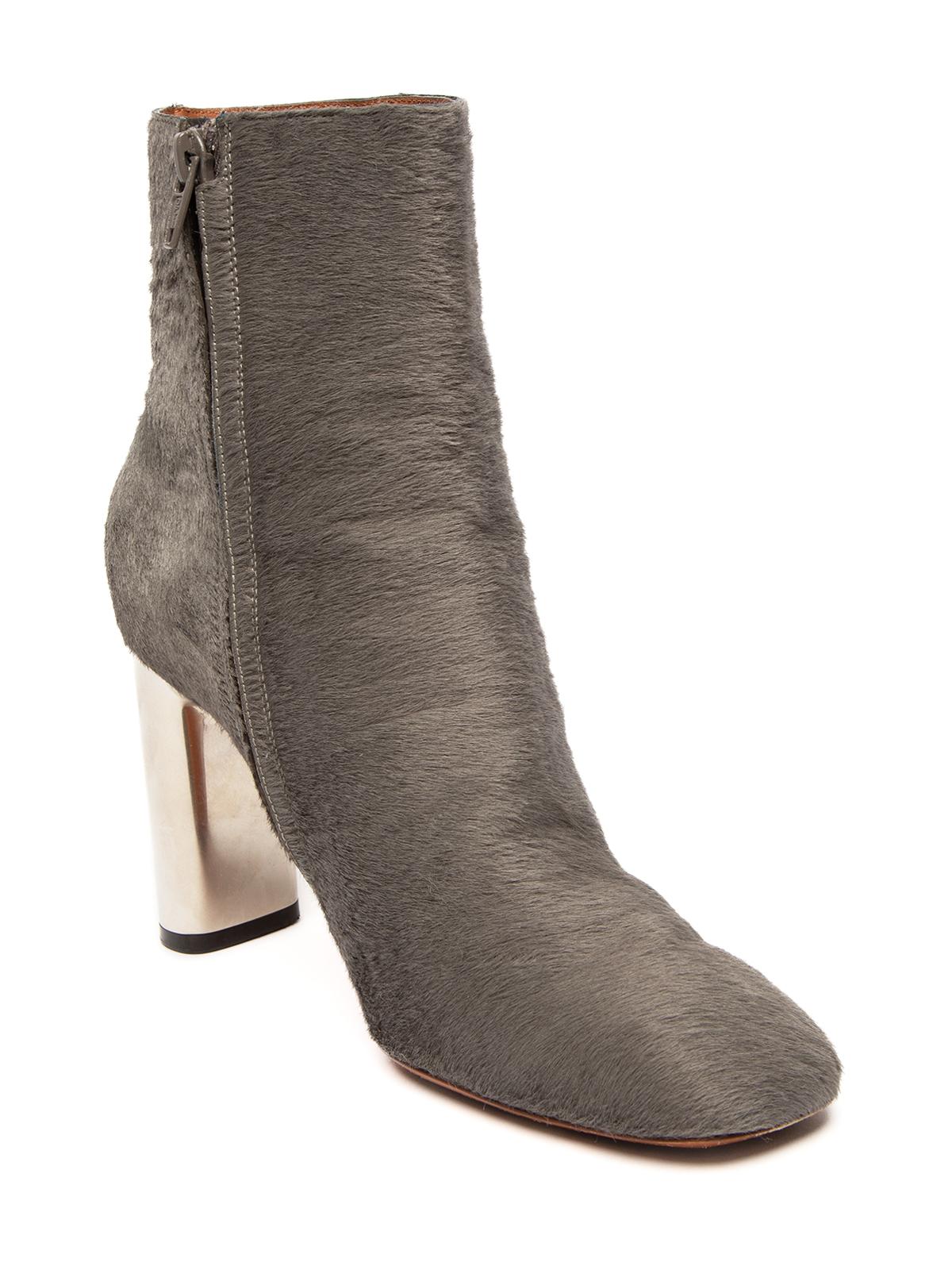CONDITION is Very good. Very minor wear to boots is evident. Visible wear to outsoles on this used Celine designer resale item. Details Colour - grey Material - pony hair Style - ankle boot Toe style - square-toe Side zip fastenings Metallic heel