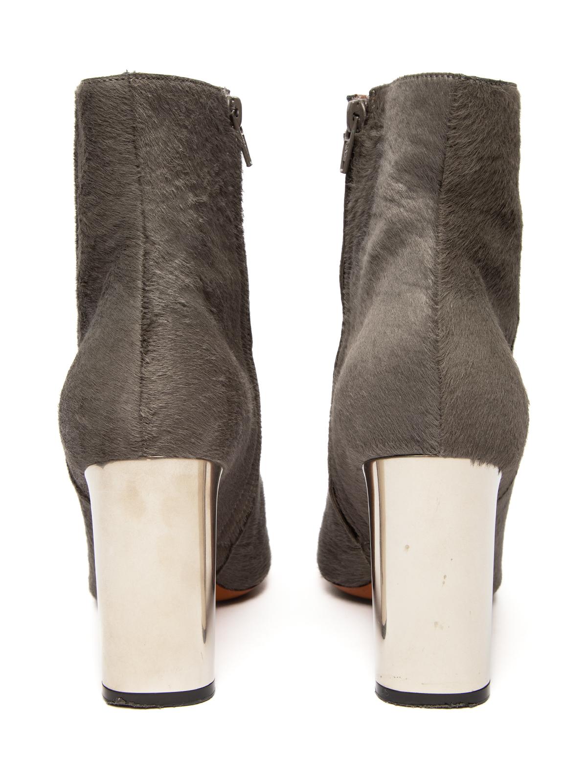 Gray Pre-Loved Céline Women's Pony-Hair Metallic Heel Ankle Boot