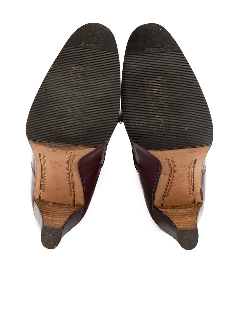 Pre-Loved Céline Women's Vintage Burgundy Leather Knee High Boots In Excellent Condition In London, GB