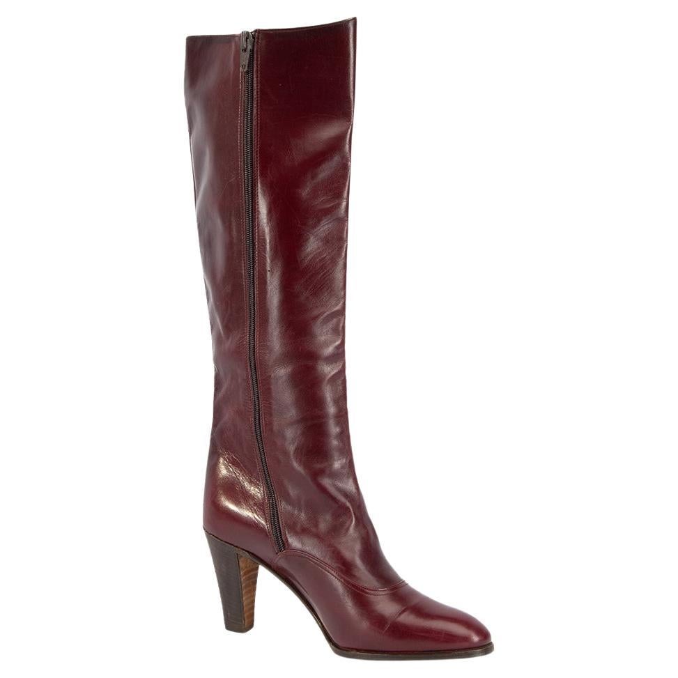 Pre-Loved Céline Women
s Vintage Burgundy Leather Knee High Boots