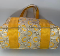 Pre-Loved Celine Yellow  Beige  Canvas Coated PVC Plastic Macadam Tote Bag