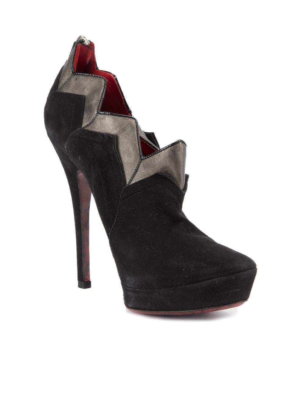 CONDITION is Very good. Hardly any visible wear to boots is evident on this uses Cesare Paciotti Details Black Suede Almond toe Platform high heel Zig zag cut out design Back zip closure Made in Italy Composition Exterior: Suede Interior: Leather