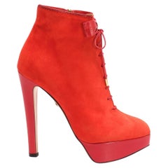 Pre-Loved Charlotte Olympia Women's Orange Suede Laced Platform Ankle Booties