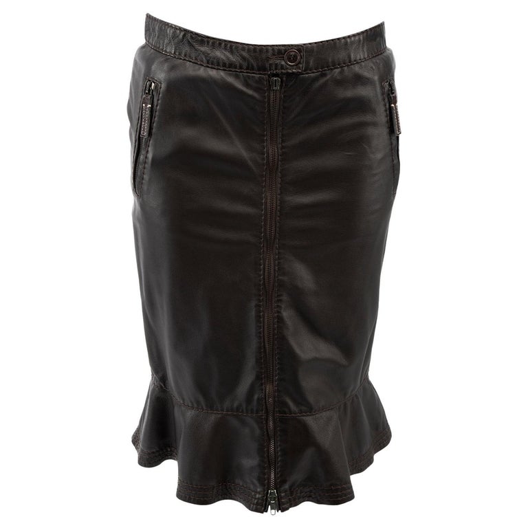 PreLoved Cheap and Chic by Moschino Women's Dark Brown Leather Skirt