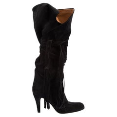 Pre-Loved Chloé Women's Black Suede Wrap Knee Boots with Tie Tassels
