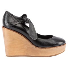 Pre-Loved Chloé Women's Black Wood Heel Tie Ankle Wedges