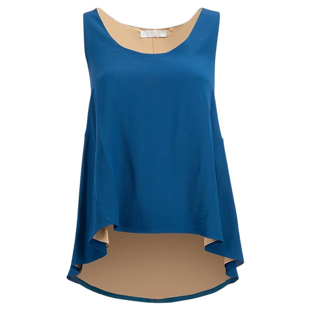 Pre-Loved Chloé Women's Blue Silk Sleeveless Loose Fit Blouse For Sale at  1stDibs