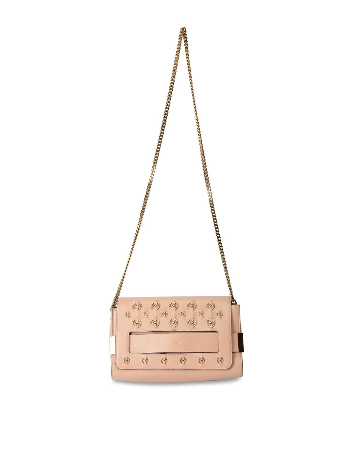 Pre-Loved Chloé Women's Blush Nude Elle Crossbody Bag with Metal Rings In Excellent Condition In London, GB