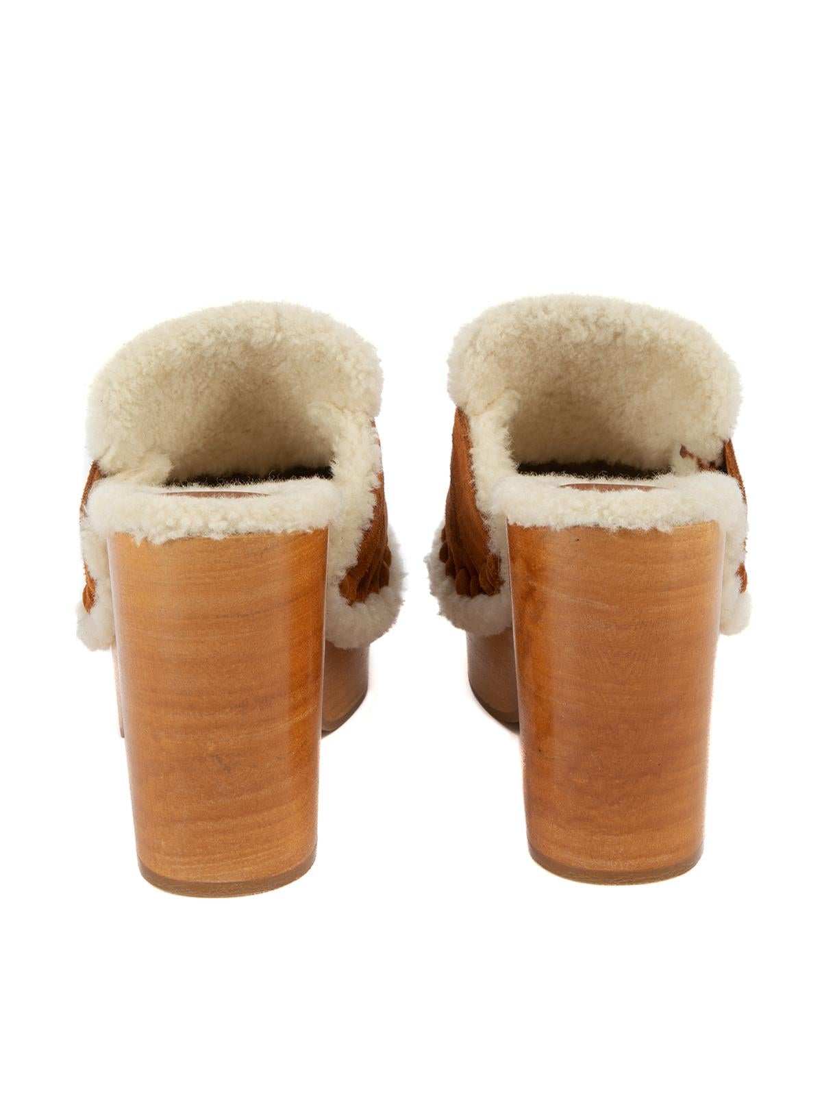 Pre-Loved Chloé Women's Brown Joy Shearling-Lined Suede Clogs In Excellent Condition In London, GB