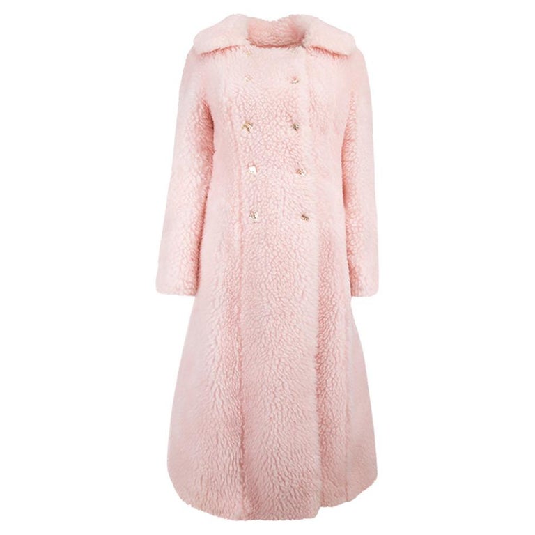 Pre-Loved Chloé Women's Pink Shearling Longline Coat For Sale at 1stDibs