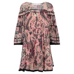 Pre-Loved Chloé Women's Pink Silk Floral Dress with Black Trim