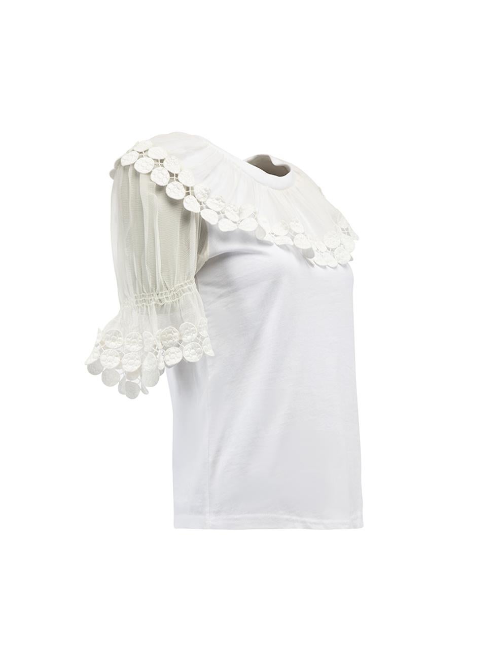 CONDITION is Very good. Minimal wear to blouse is evident. Minimal wear around the underarms on this used Chloe designer resale item. Details White Cotton Short sleeve blouse Round neckline Sheer circles design on neckline and sleeves Made in India