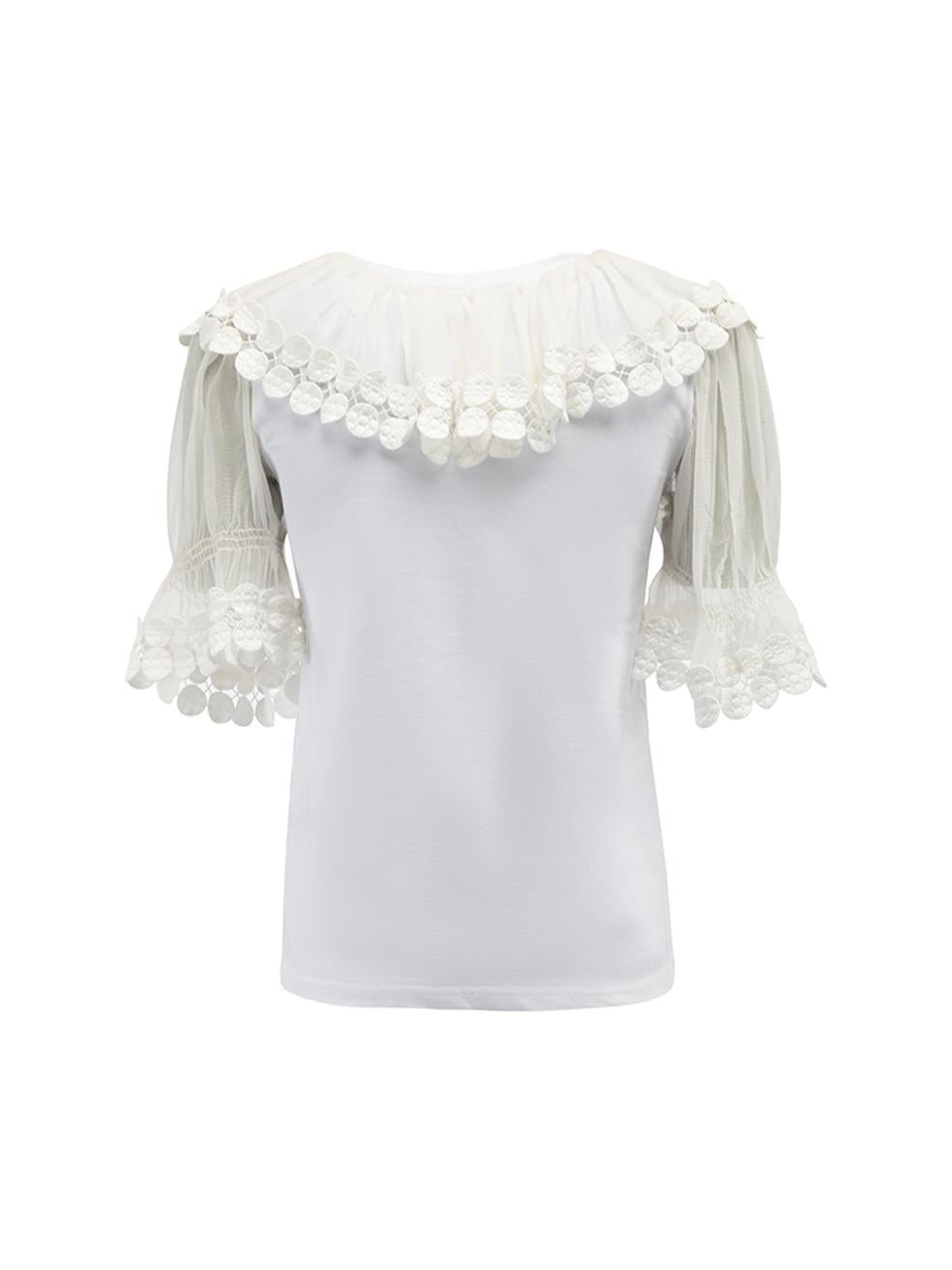 Pre-Loved Chloé Women's White Sheer Panel Short Sleeve Blouse In Excellent Condition In London, GB