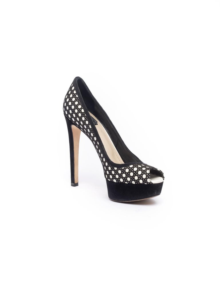 PreLoved Christian Dior Women's Black and White Cannage Open Toe