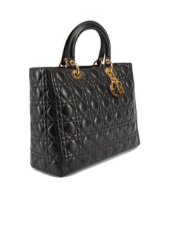 Pre-Loved Christian Dior Women's Black Vintage 2002 Large Lambskin Cannage Lady