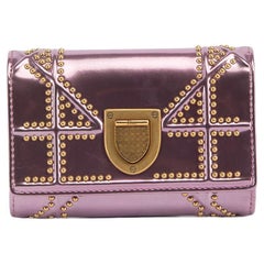 Pre-Loved Christian Dior Women's Studded Purple Metallic Diorama Wallet