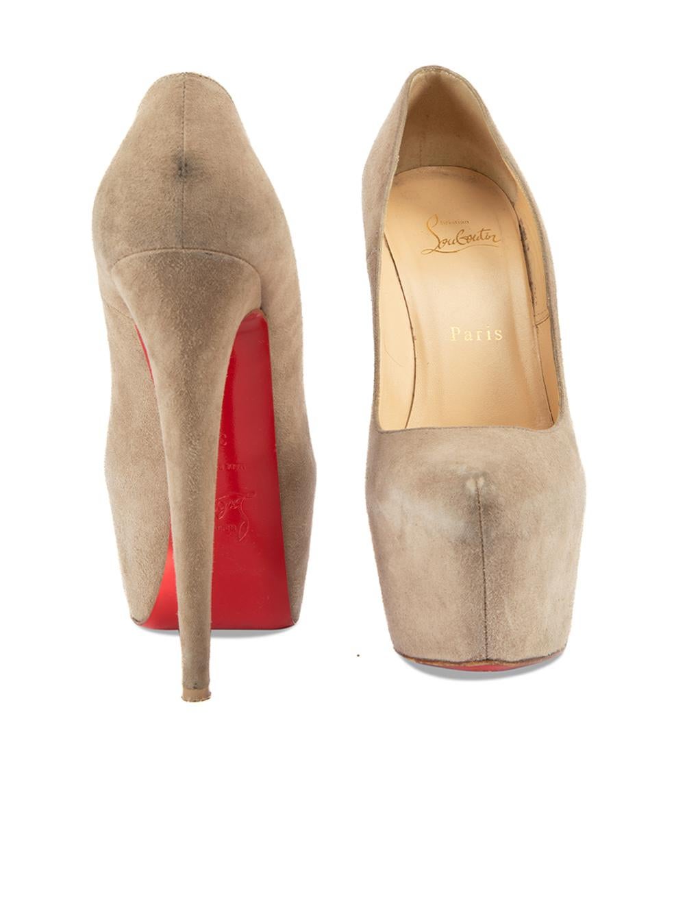 Pre-Loved Christian Louboutin Women's Beige Daffodil Suede Platform Pointed Toe  In Good Condition In London, GB